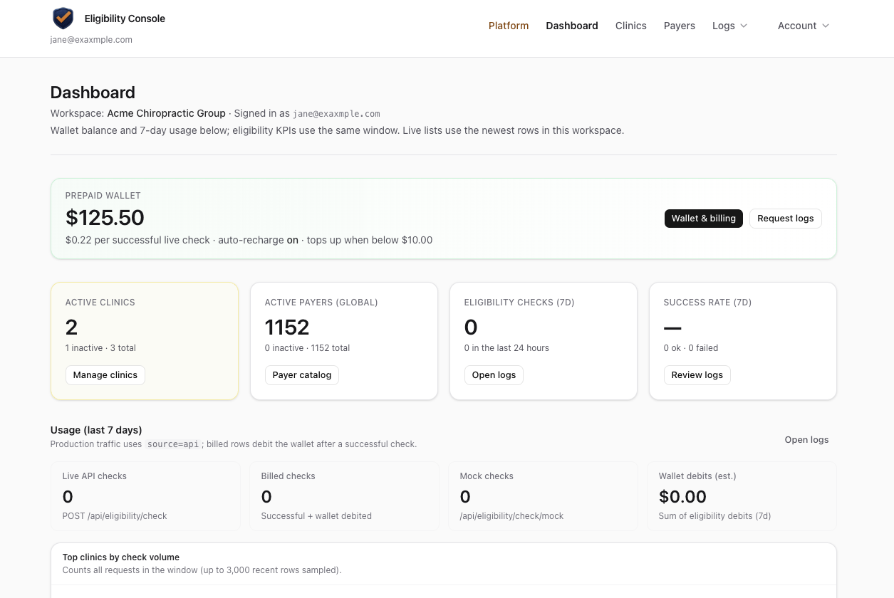 eligibility.dev dashboard